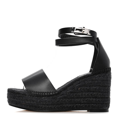 Hermes Calfskin Tipoli Espadrille Wedges 37 Black 1 of 14