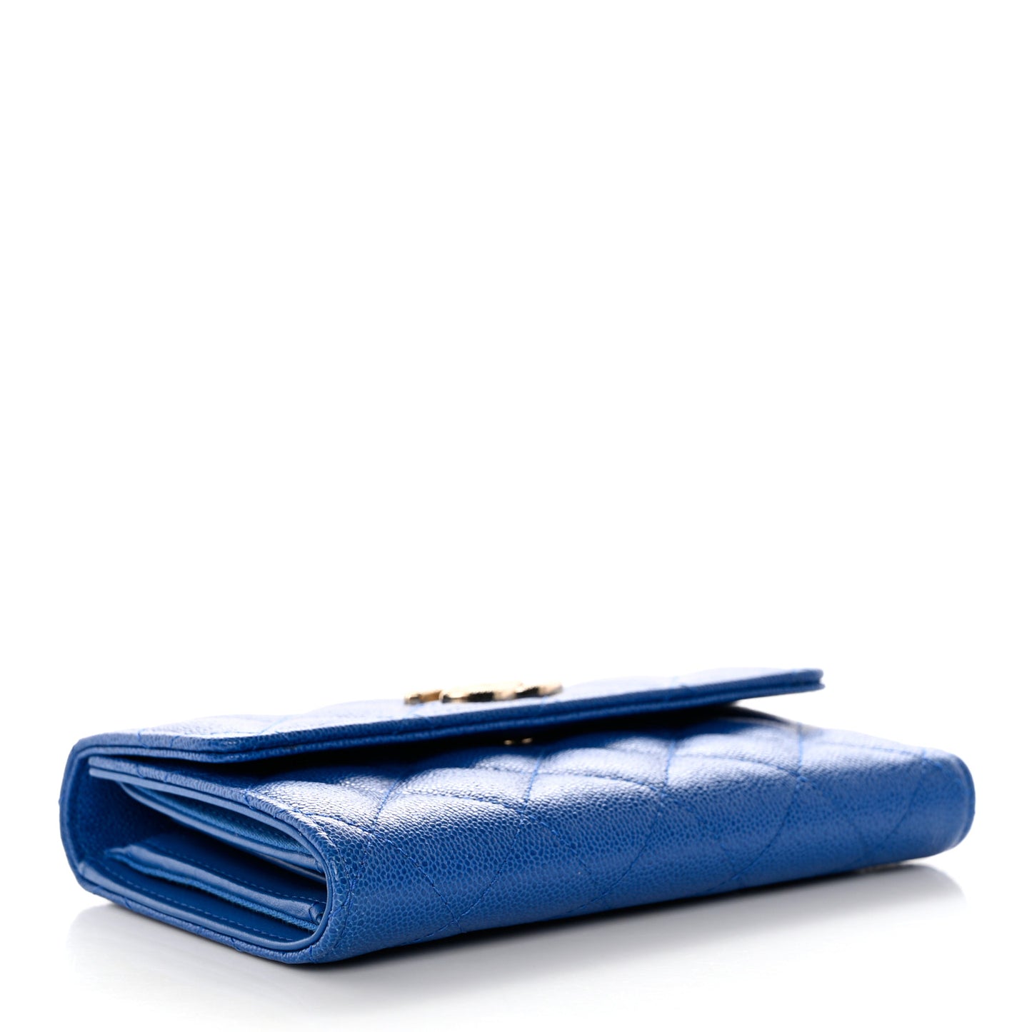 Caviar Quilted Studded CC Medium Flap Wallet Blue
