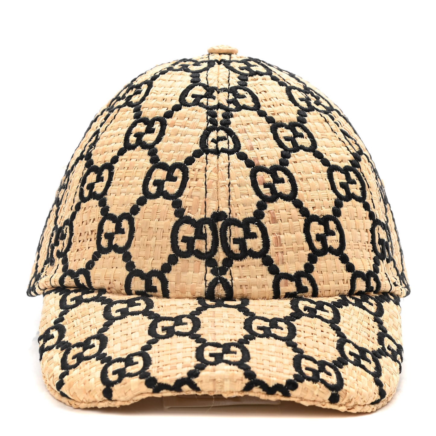 Raffia GG Monogram Elaphe Embroidered Aisha Baseball Hat M Ivory Black