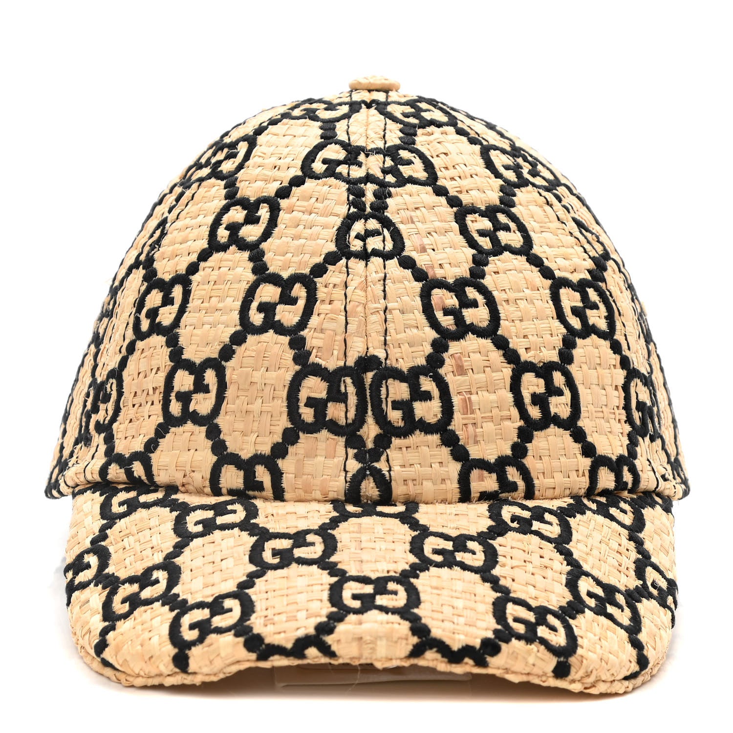 Gucci Raffia GG Monogram Elaphe Embroidered Aisha Baseball Hat M Ivory Black 1 of 6