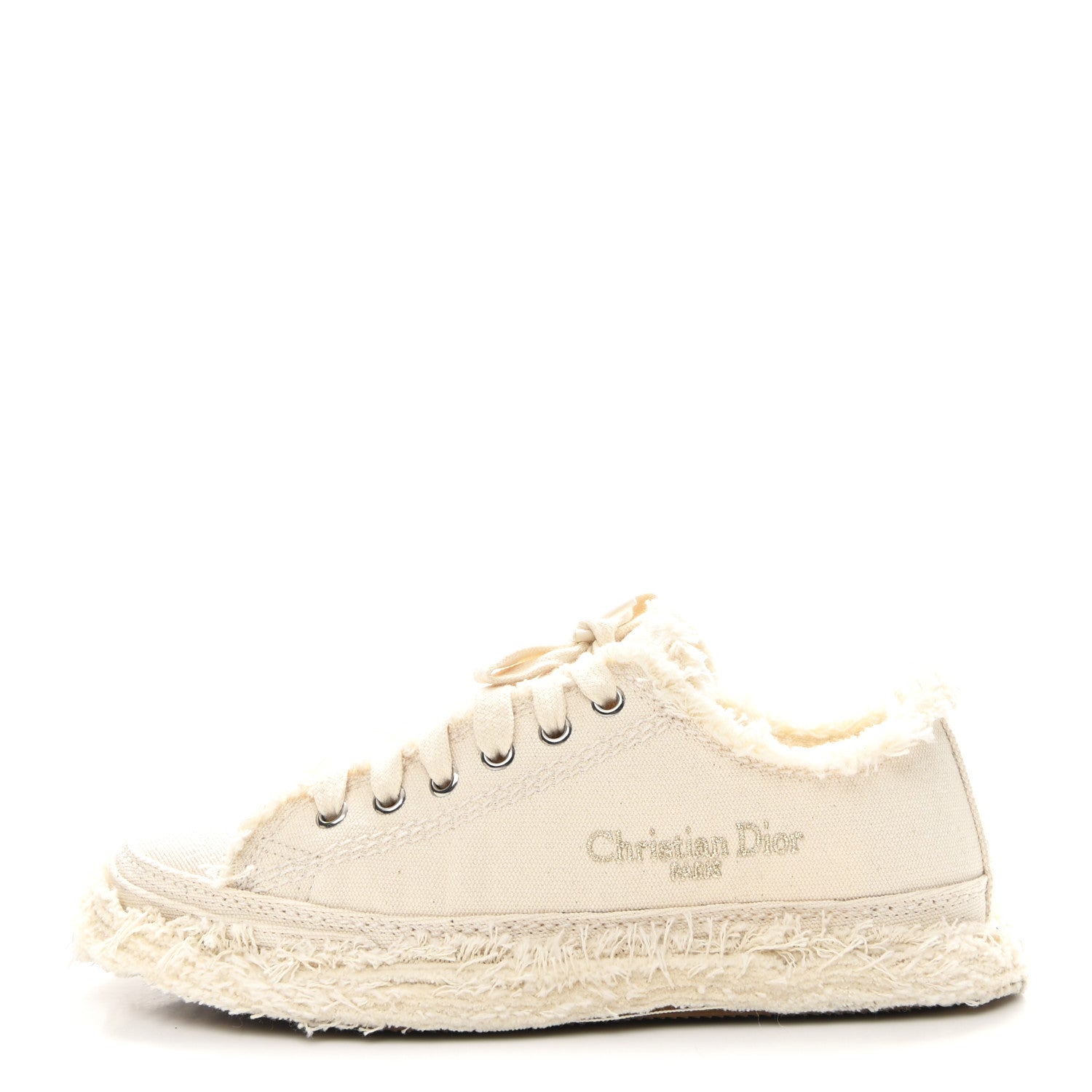 Christian Dior Frayed Canvas Embroidered Logo D-Blaze Sneakers 37 Ecru 1 of 10