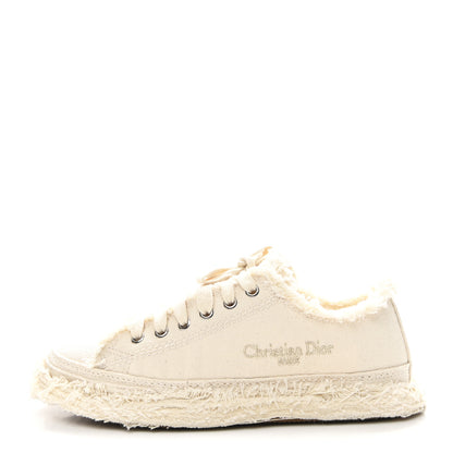 Christian Dior Frayed Canvas Embroidered Logo D-Blaze Sneakers 37 Ecru 1 of 10