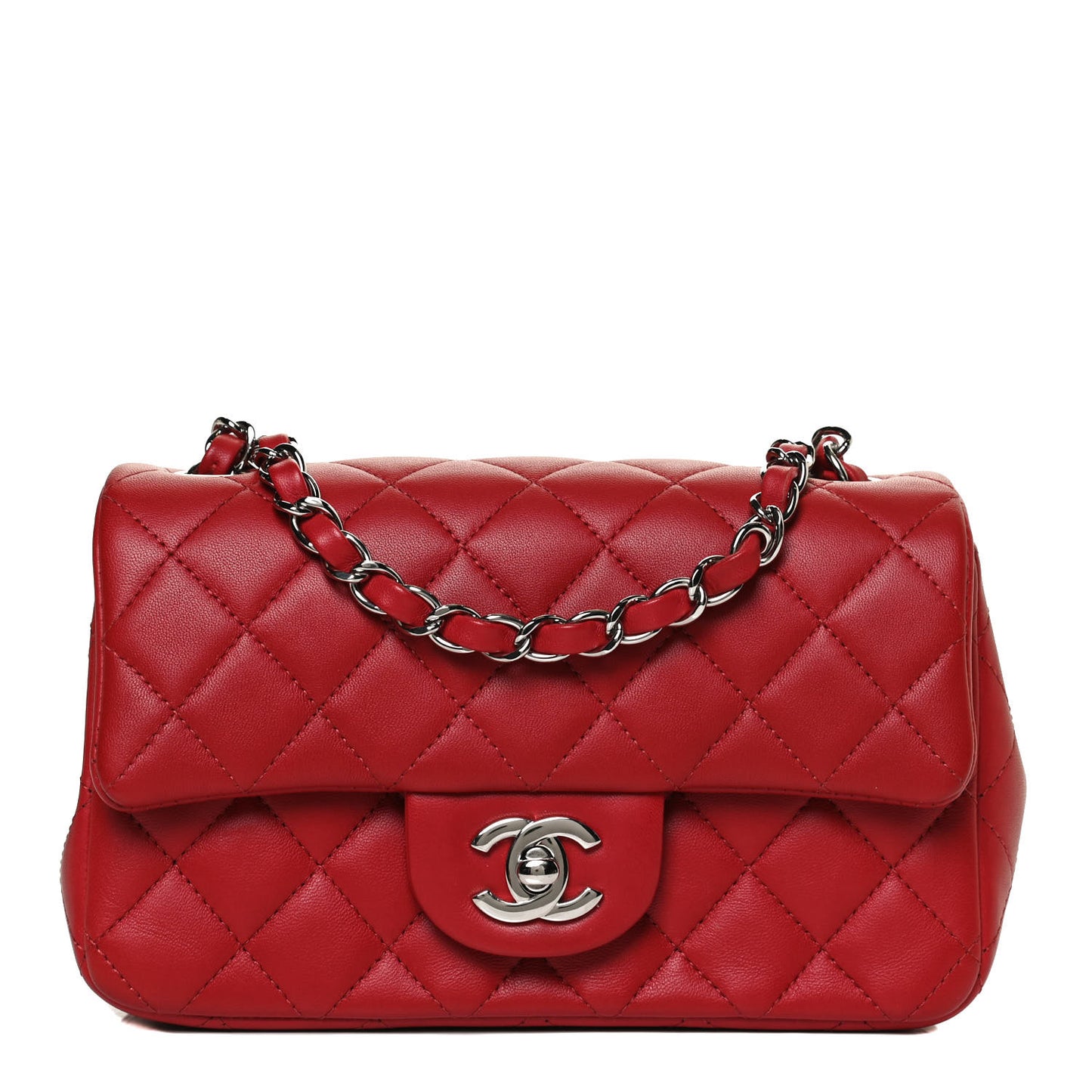 Lambskin Quilted Mini Rectangular Flap Red