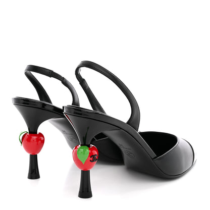 Chanel Lambskin Patent Cap Toe CC Apple Slingback Pumps 39 Black 5 of 10