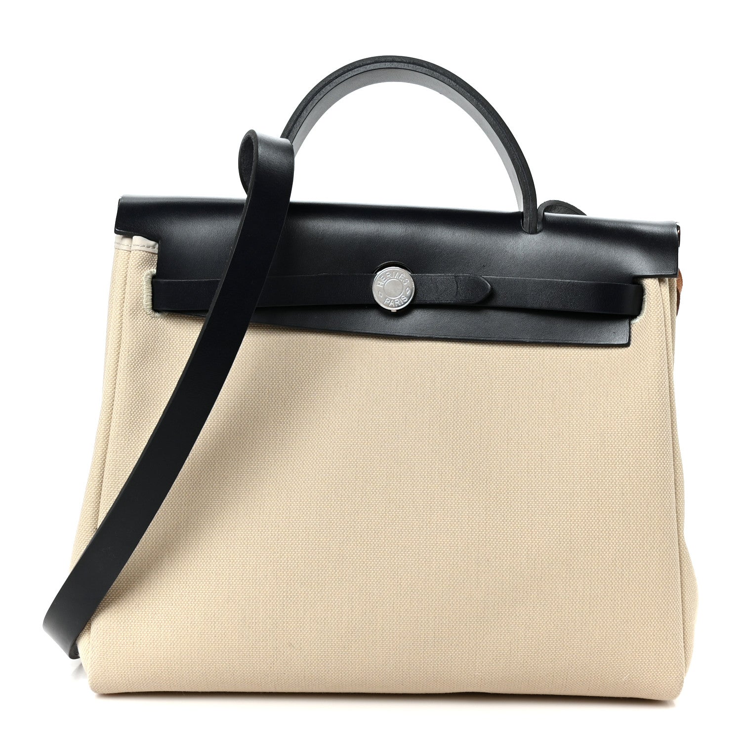 Hermes Military Toile Vache Hunter Horseshoe Herbag Zip Retourne 31 PM Beton Bleu Indigo 1 of 15