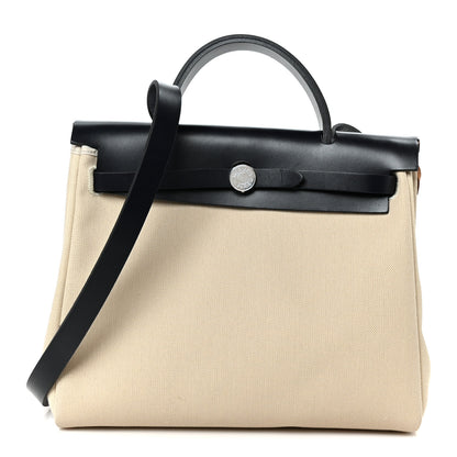 Hermes Military Toile Vache Hunter Horseshoe Herbag Zip Retourne 31 PM Beton Bleu Indigo 1 of 15