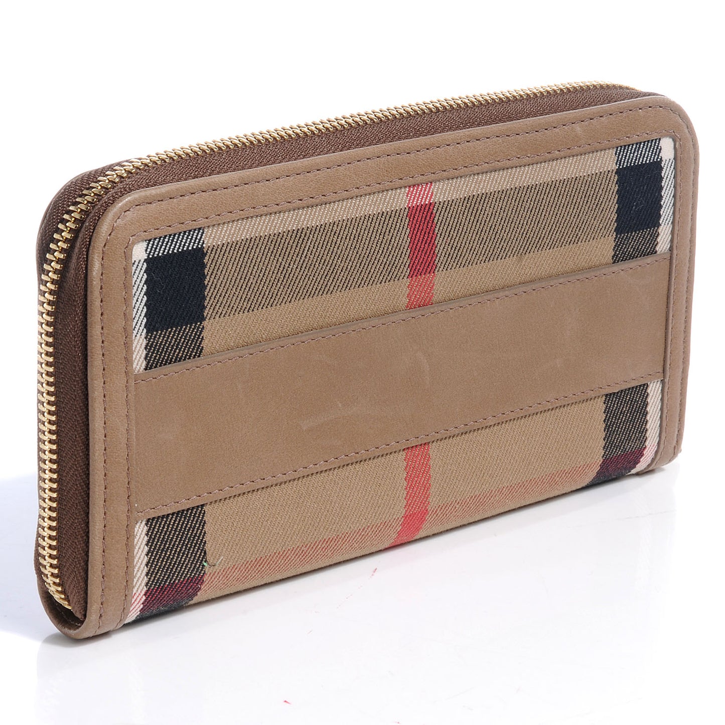 Leather Canvas House Check Zip Around Wallet