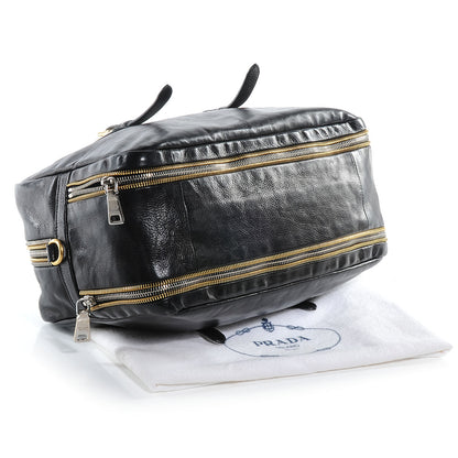 Prada Glace Calf Mirror Zippers Bowler Black 5 of 9