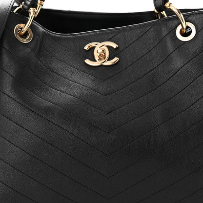 Chanel Calfskin Stitched Large Chevron Chic Shopping Bag Black 10 of 13