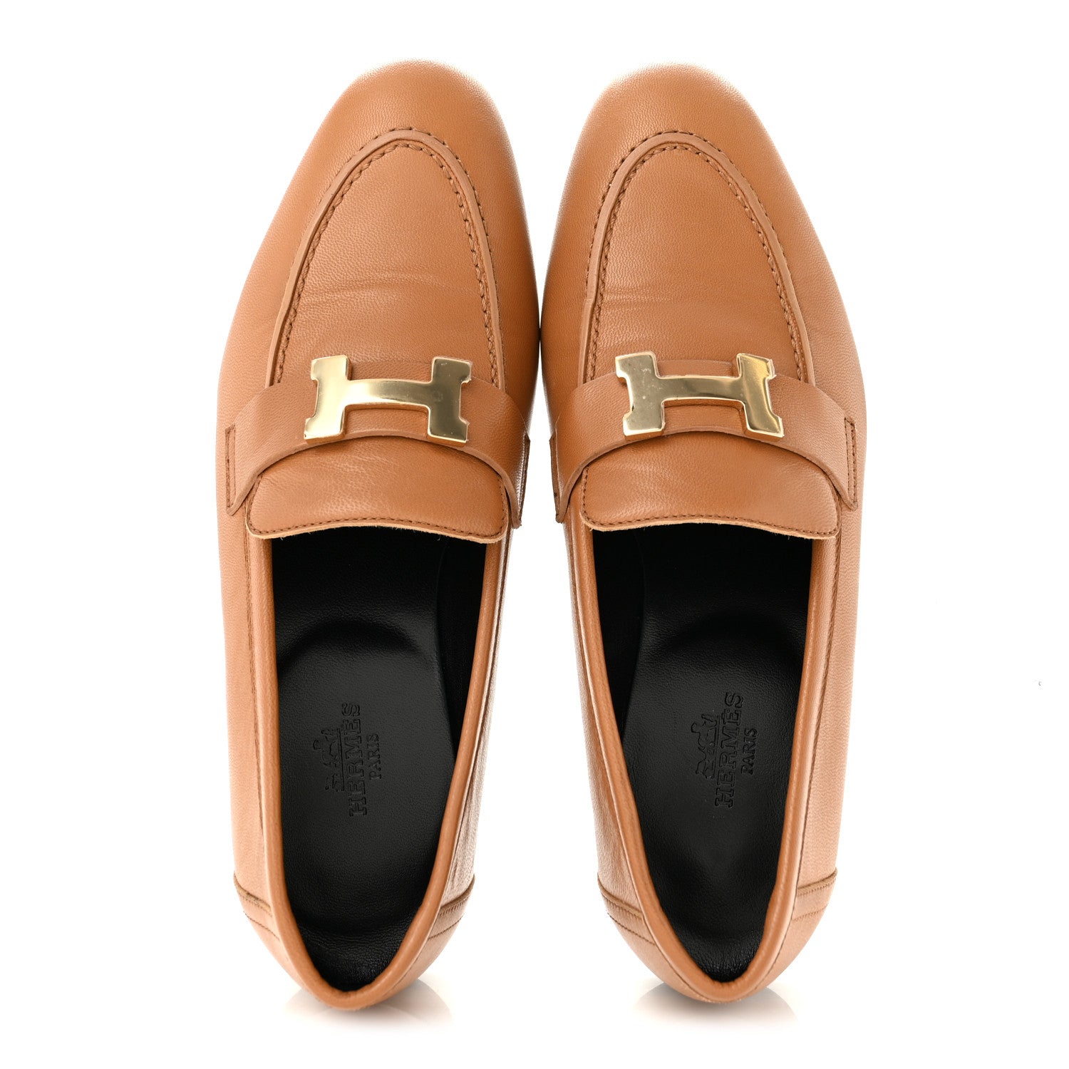 Hermes Goatskin Womens Paris Loafers 36.5 Gold 2 of 10