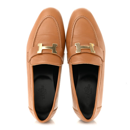 Hermes Goatskin Womens Paris Loafers 36.5 Gold 2 of 10