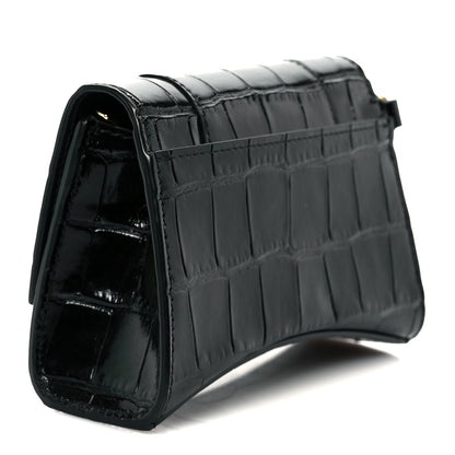Balenciaga Shiny Calfskin Crocodile Embossed Hourglass Chain Cardholder Black 4 of 13