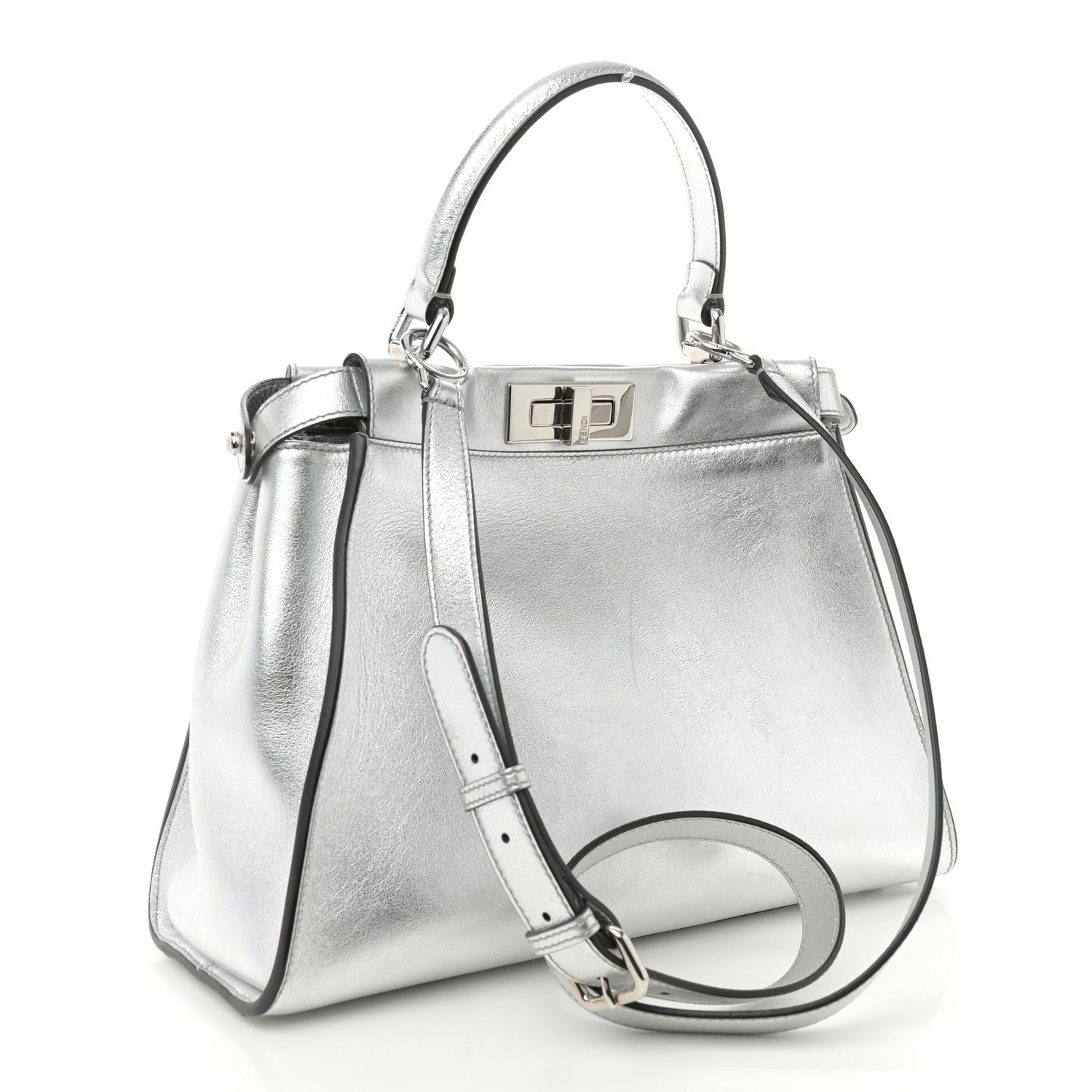 Fendi Vitello Catalan Mirror Medium Peekaboo Iconic Satchel Argento 3 of 10