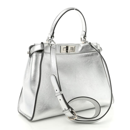 Fendi Vitello Catalan Mirror Medium Peekaboo Iconic Satchel Argento 3 of 10