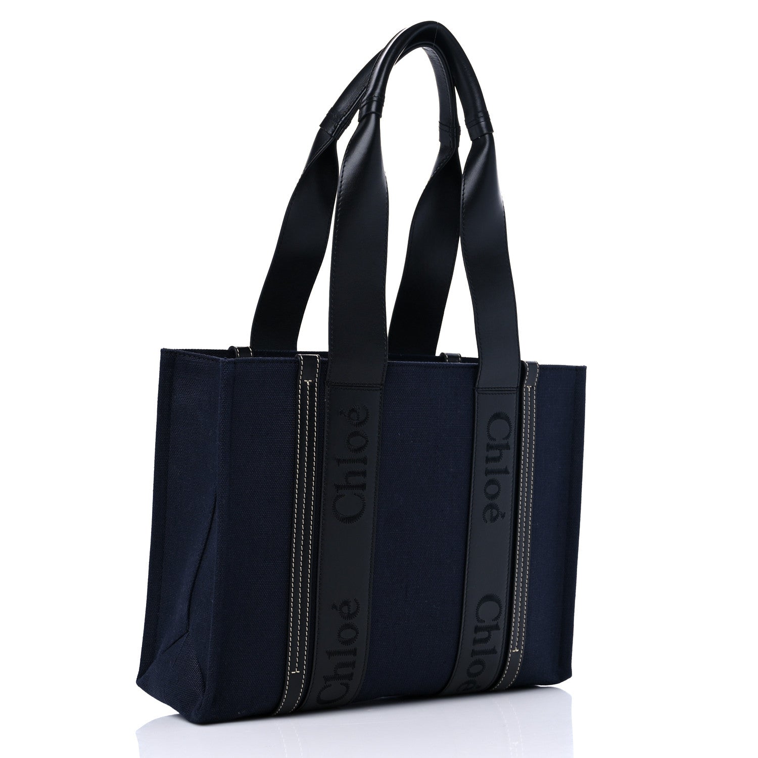 Chloe Calfskin Linen Medium Woody Tote Deep Denim 3 of 9