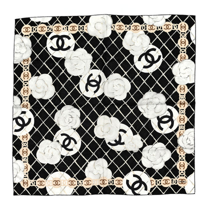Chanel Silk Camellia CC Square Scarf Black 1 of 3