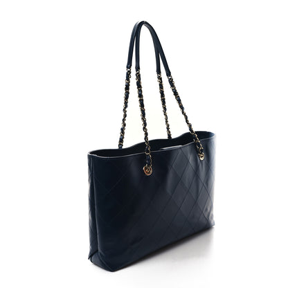 Chanel Glazed Calfskin Stitched Shopping Tote Blue 3 of 11