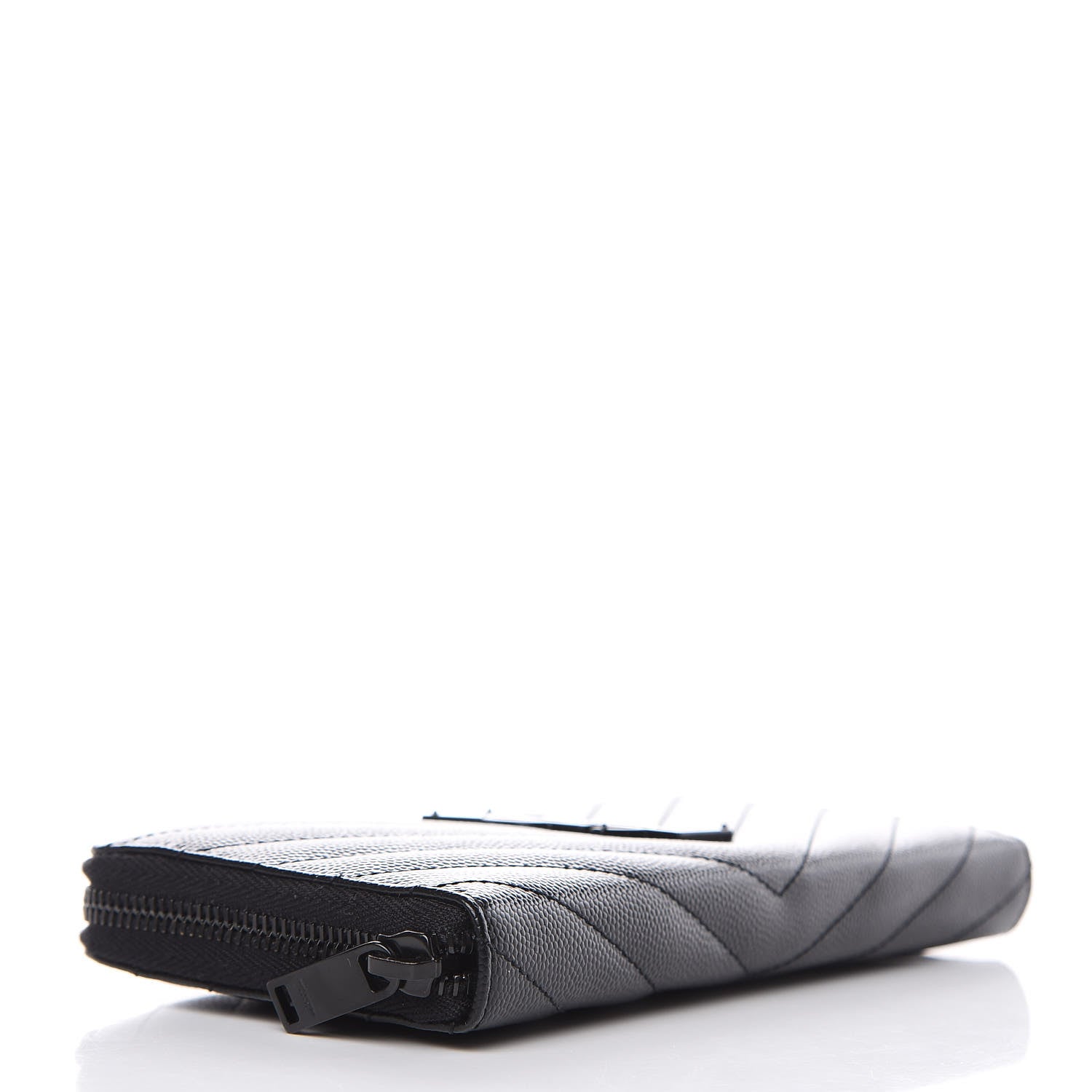Saint Laurent Grain De Poudre Matelasse Chevron Monogram Zip Around Wallet Black 4 of 8