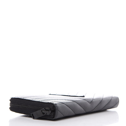 Saint Laurent Grain De Poudre Matelasse Chevron Monogram Zip Around Wallet Black 4 of 8