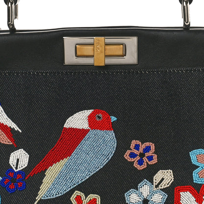 Fendi Denim Vitello Dolce QuTweet Beaded Medium Peekaboo Iconic Satchel Dark Blue Multicolor Black 7 of 9