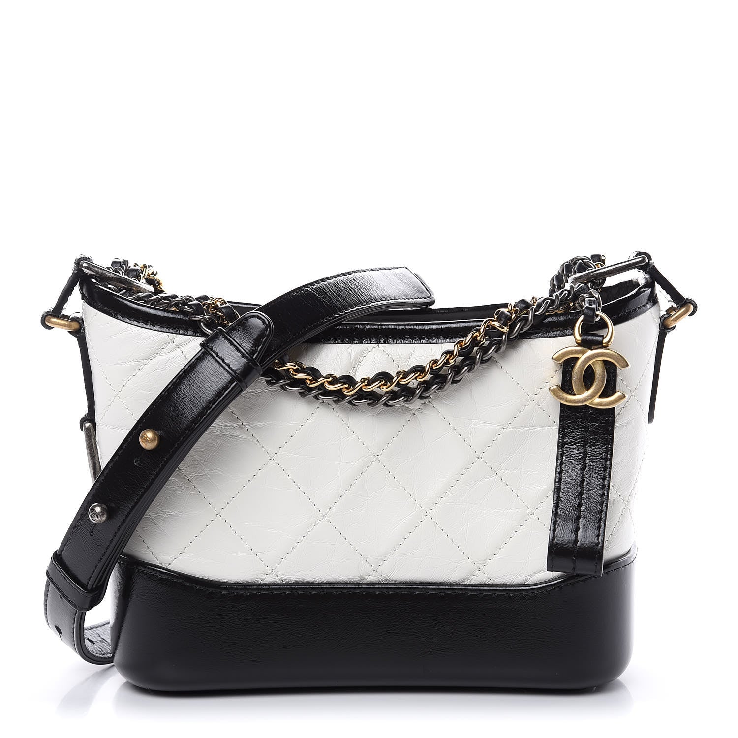 Chanel Aged Calfskin Quilted Small Gabrielle Hobo Black White 1 of 10