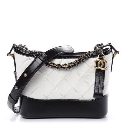 Chanel Aged Calfskin Quilted Small Gabrielle Hobo Black White 1 of 10