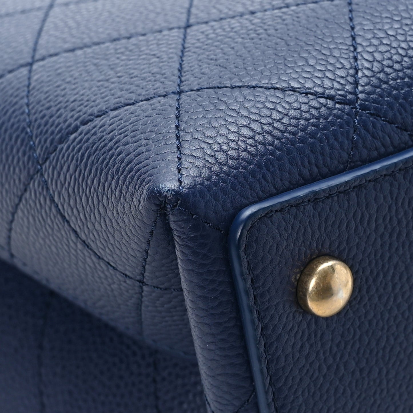 Grained Calfskin Stitched Small Drawstring Bag Navy