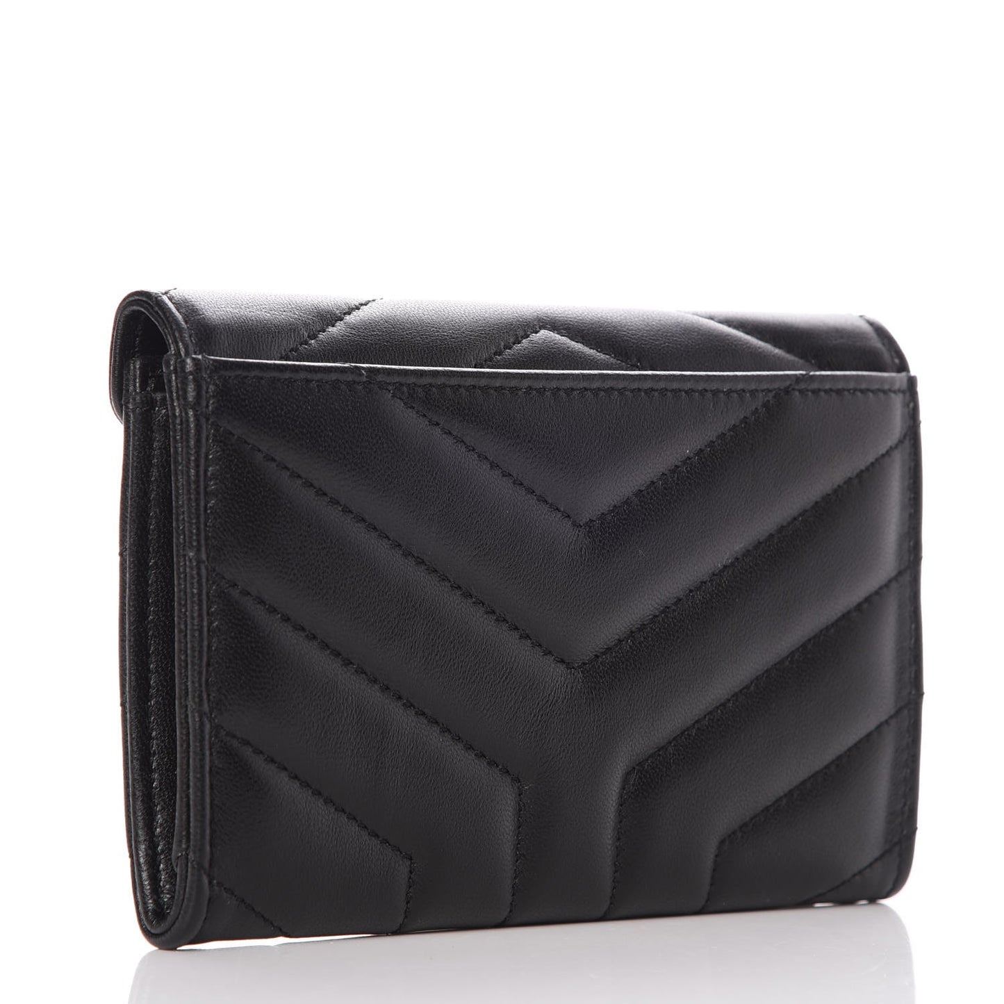 Lambskin Y Quilted Monogram Small Loulou Envelope Wallet Black