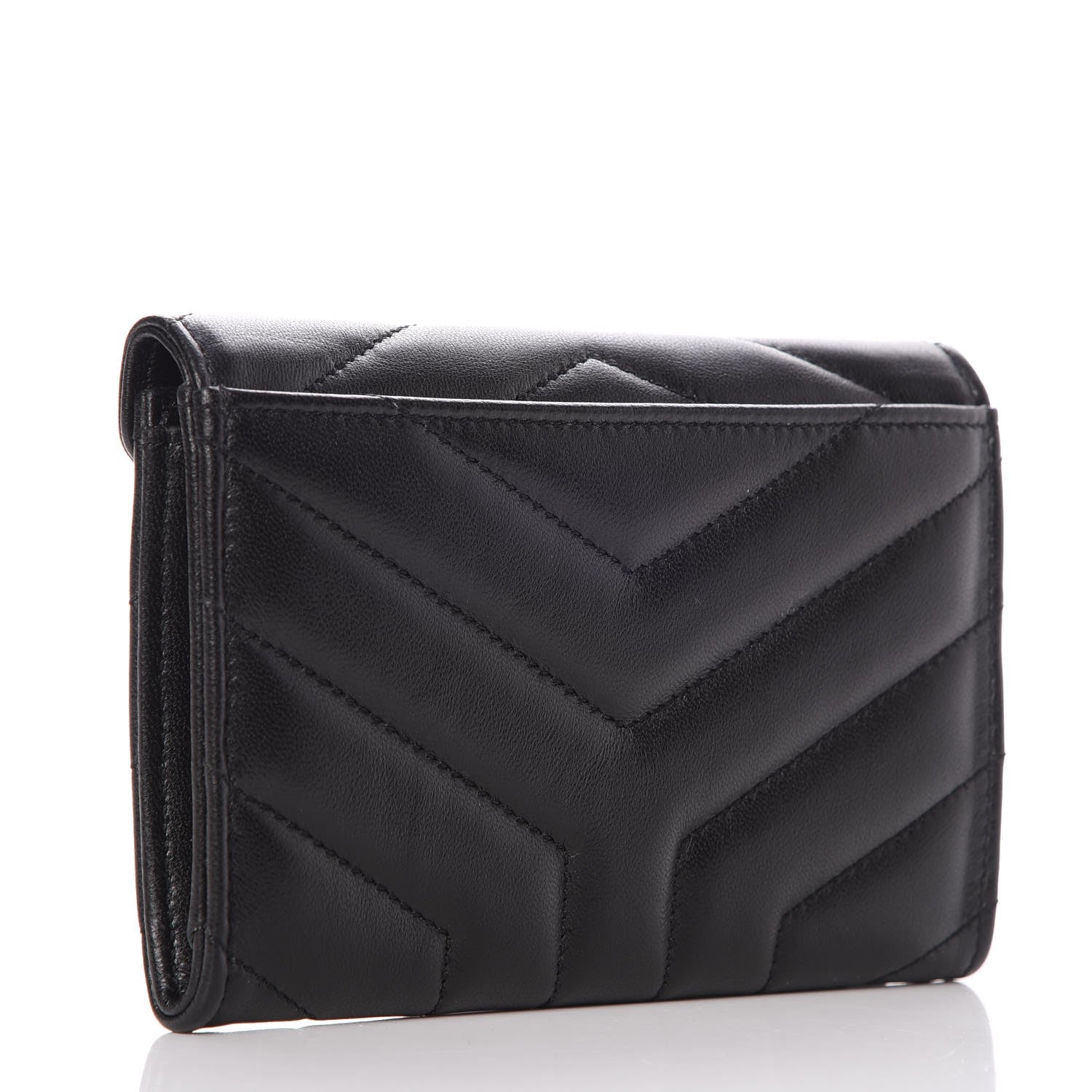 Saint Laurent Lambskin Y Quilted Monogram Small Loulou Envelope Wallet Black 3 of 8