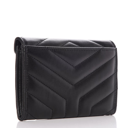 Saint Laurent Lambskin Y Quilted Monogram Small Loulou Envelope Wallet Black 3 of 8