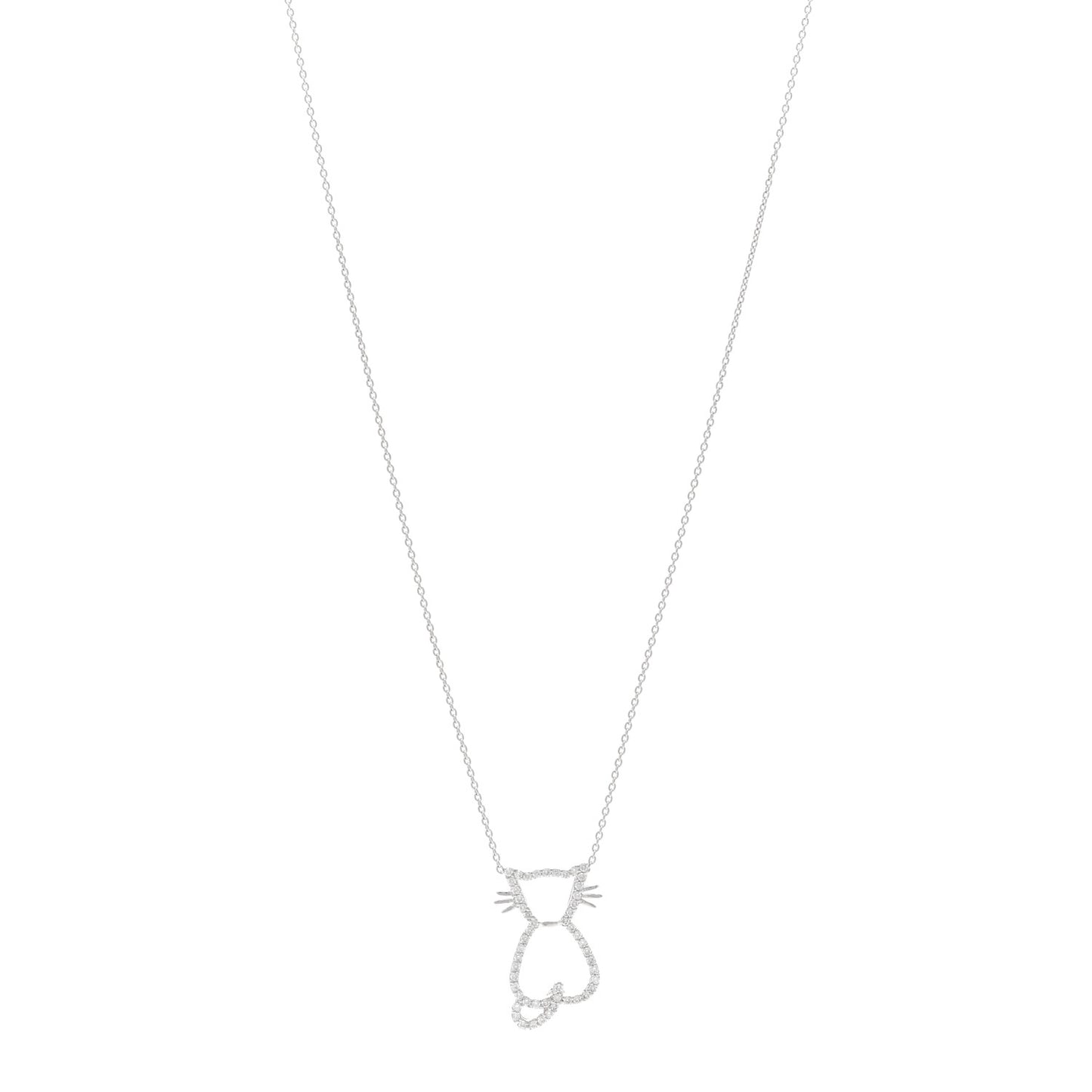 18K White Gold Diamond Cat Pendant Necklace