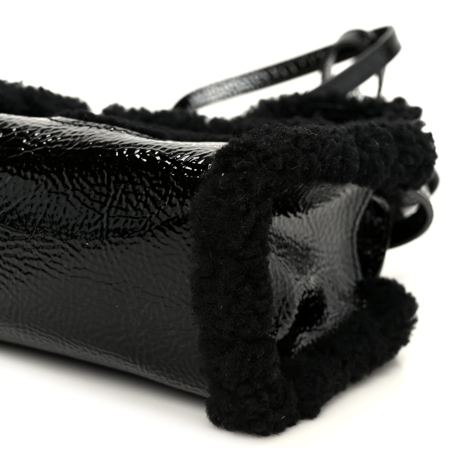 Telfar X UGG Crinkle Patent Shearling Small Shopping Bag Black