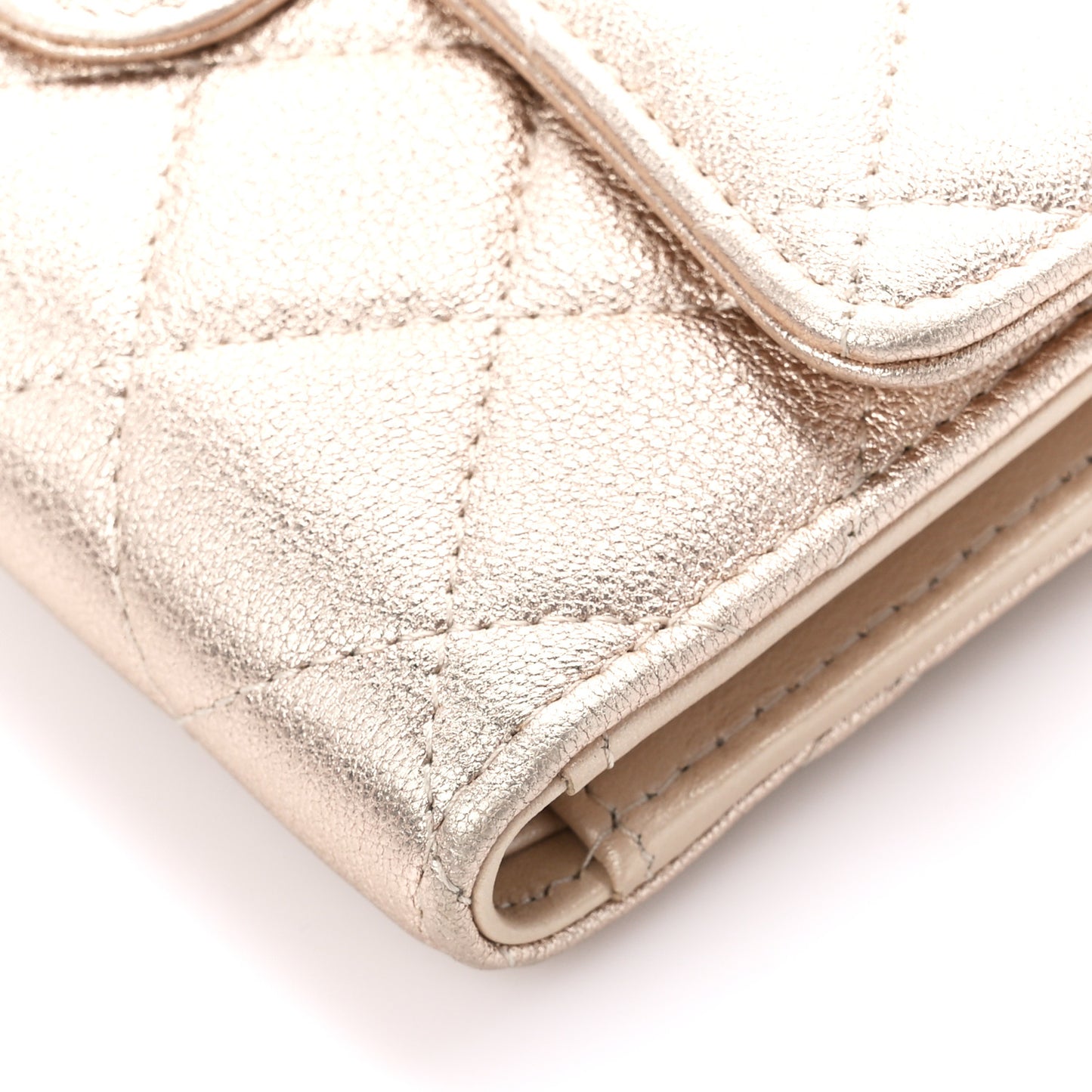 Metallic Lambskin Quilted Medium Flap Wallet Gold