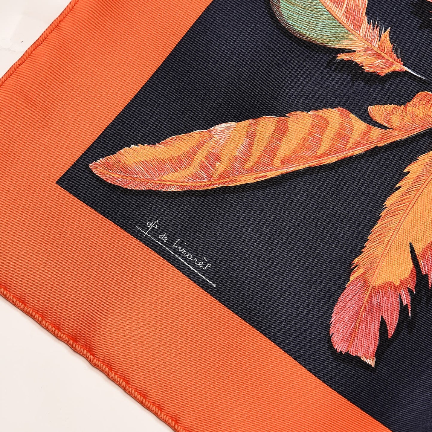 Silk Plumes II Scarf 90 Capucine Marine Jaune D'Or