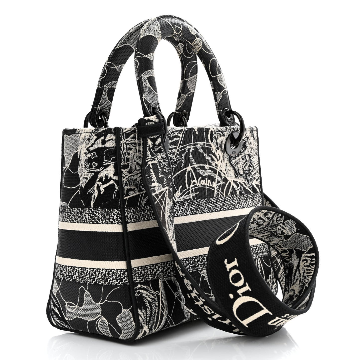 Toile de Jouy Embroidered Medium Lady D-Lite Black White