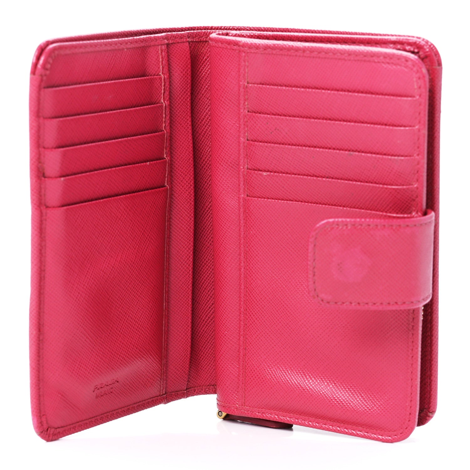 Prada Saffiano Metal Compact Wallet Peonia 9 of 16