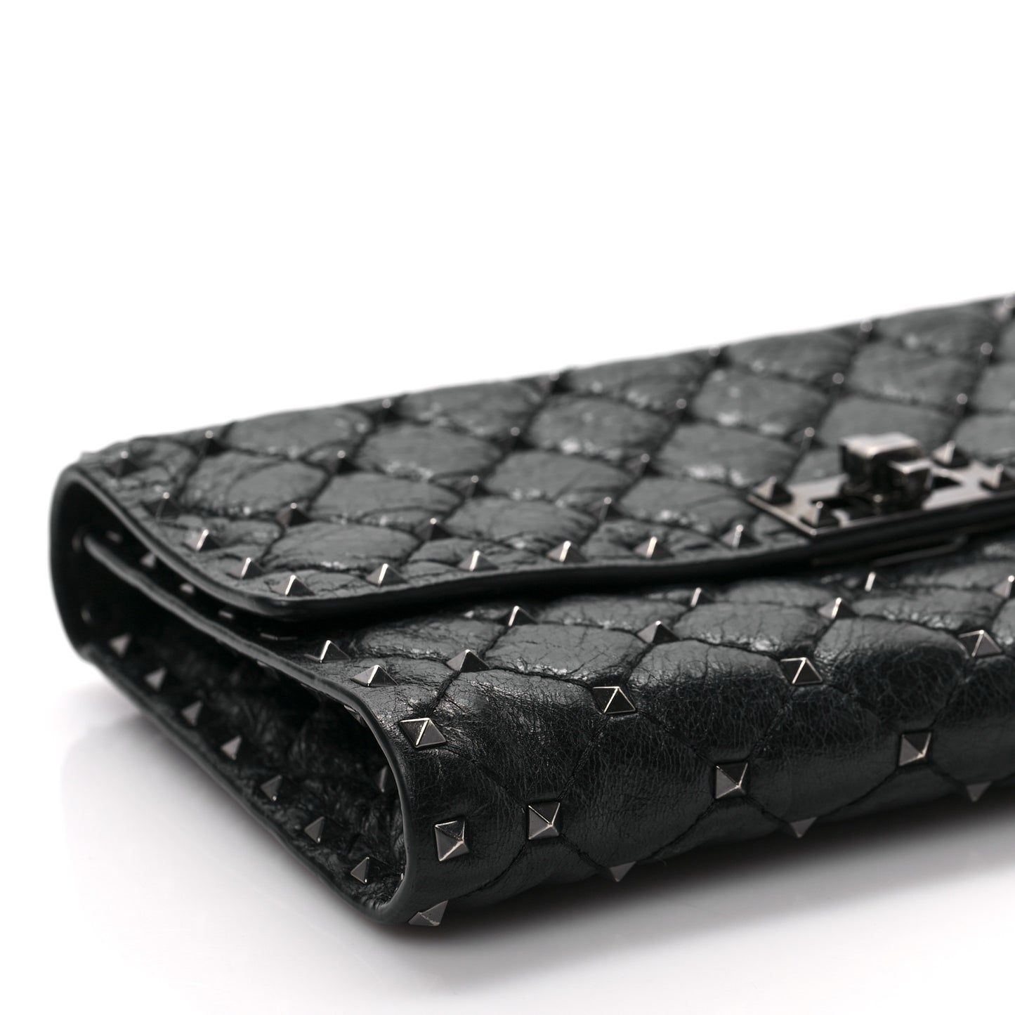 Craquele Nappa Rockstud Spike Wallet on Chain Black