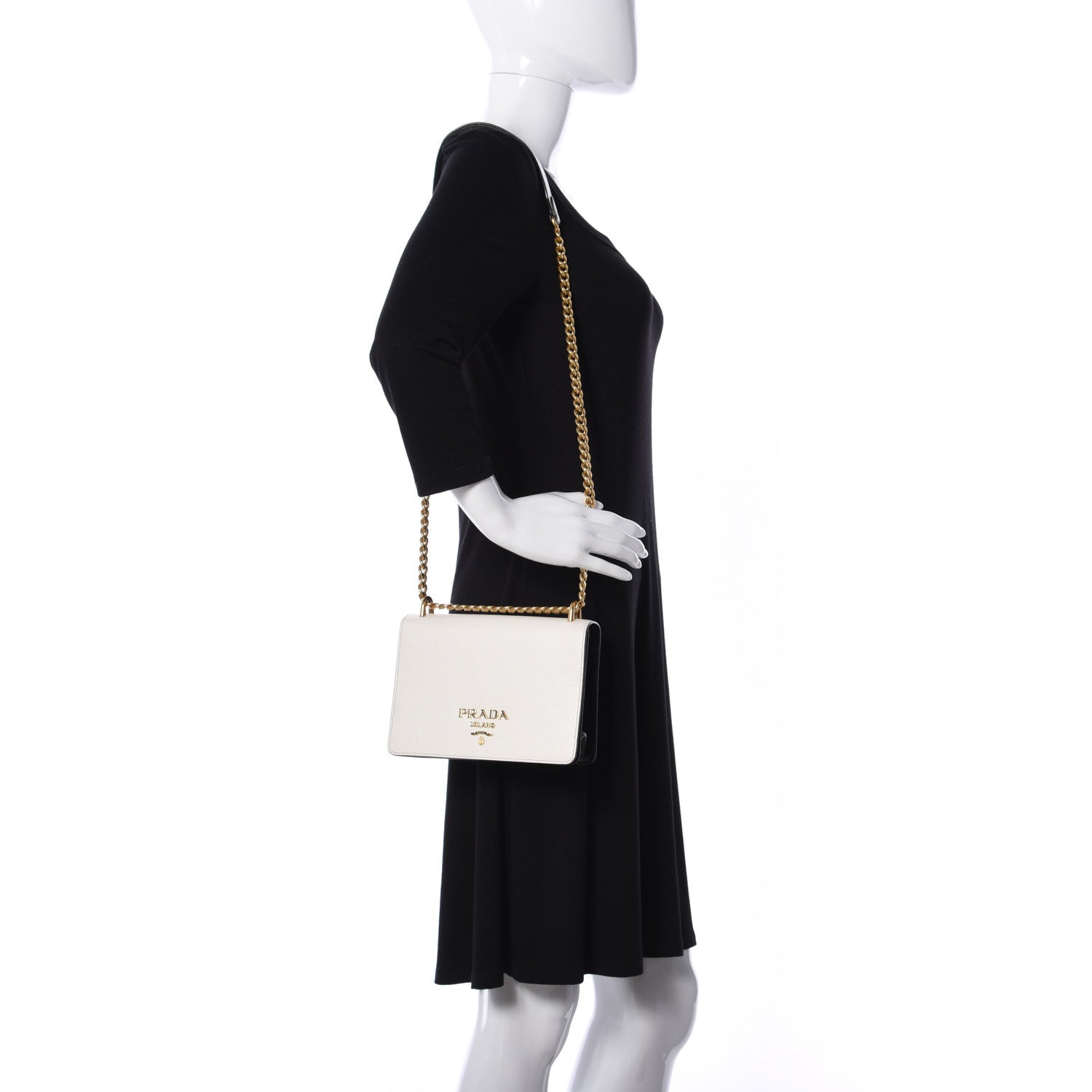 Prada Saffiano Soft Calfskin Chain Crossbody Bag Bianco Black 2 of 10