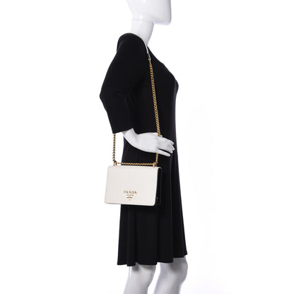 Prada Saffiano Soft Calfskin Chain Crossbody Bag Bianco Black 2 of 10