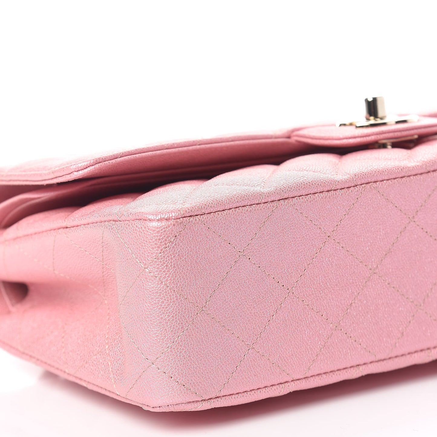 Iridescent Caviar Quilted Medium Double Flap Rose Pink