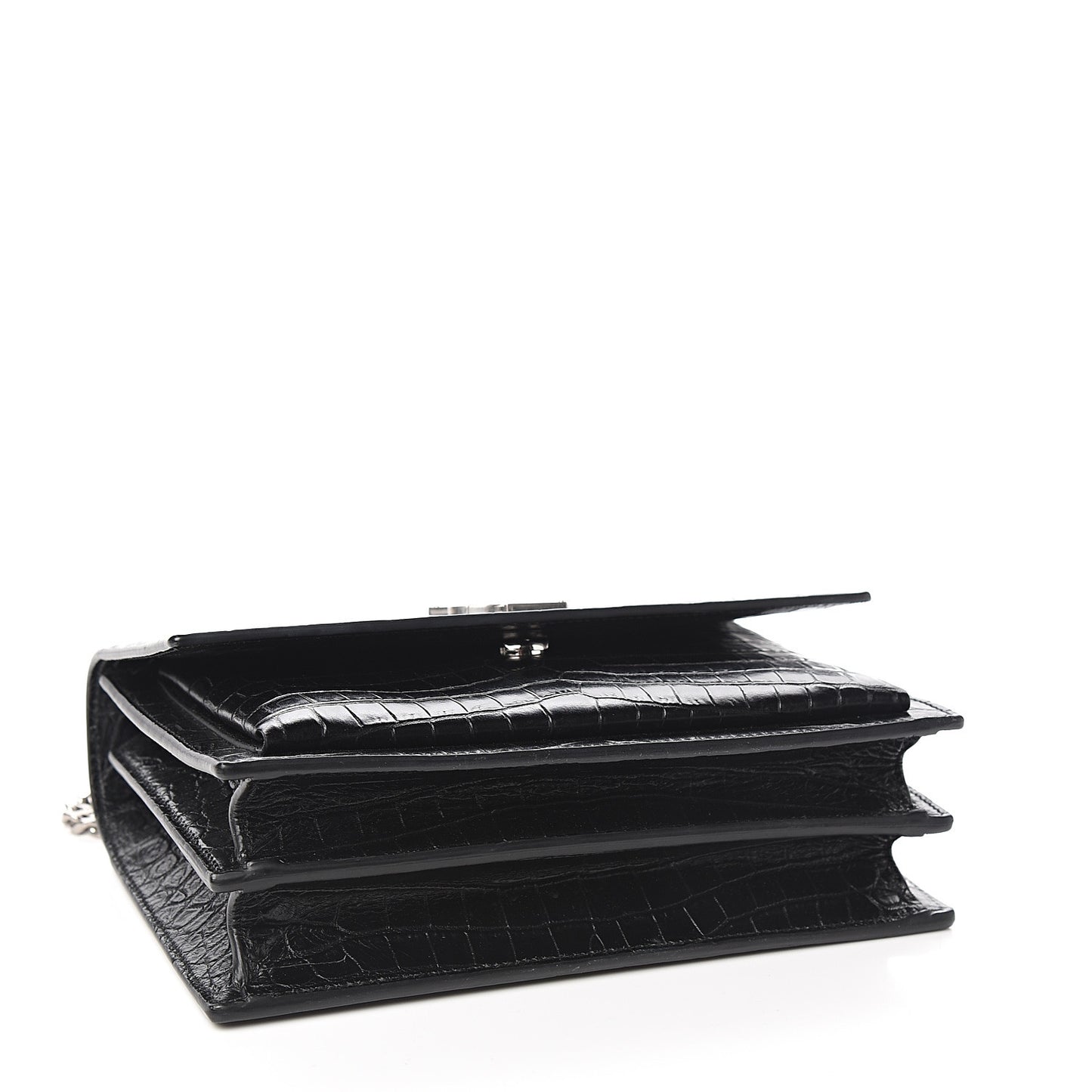 Calfskin Crocodile Embossed Medium Monogram Sunset Black