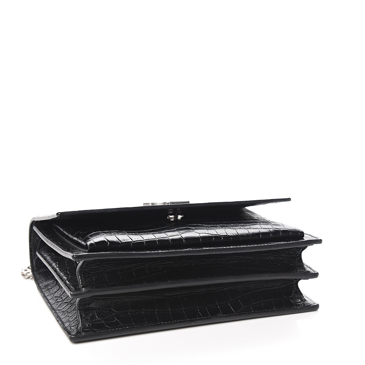 Saint Laurent Calfskin Crocodile Embossed Medium Monogram Sunset Black 3 of 8