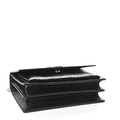 Saint Laurent Calfskin Crocodile Embossed Medium Monogram Sunset Black 3 of 8