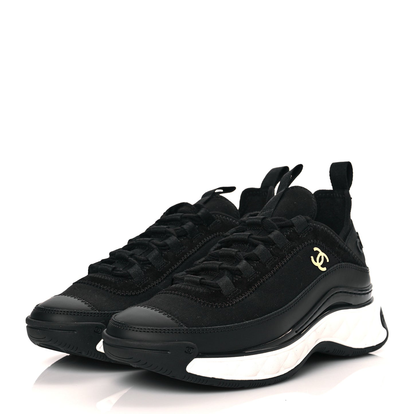 Velvet Calfskin Mixed Fibers CC Sneakers 36 Black