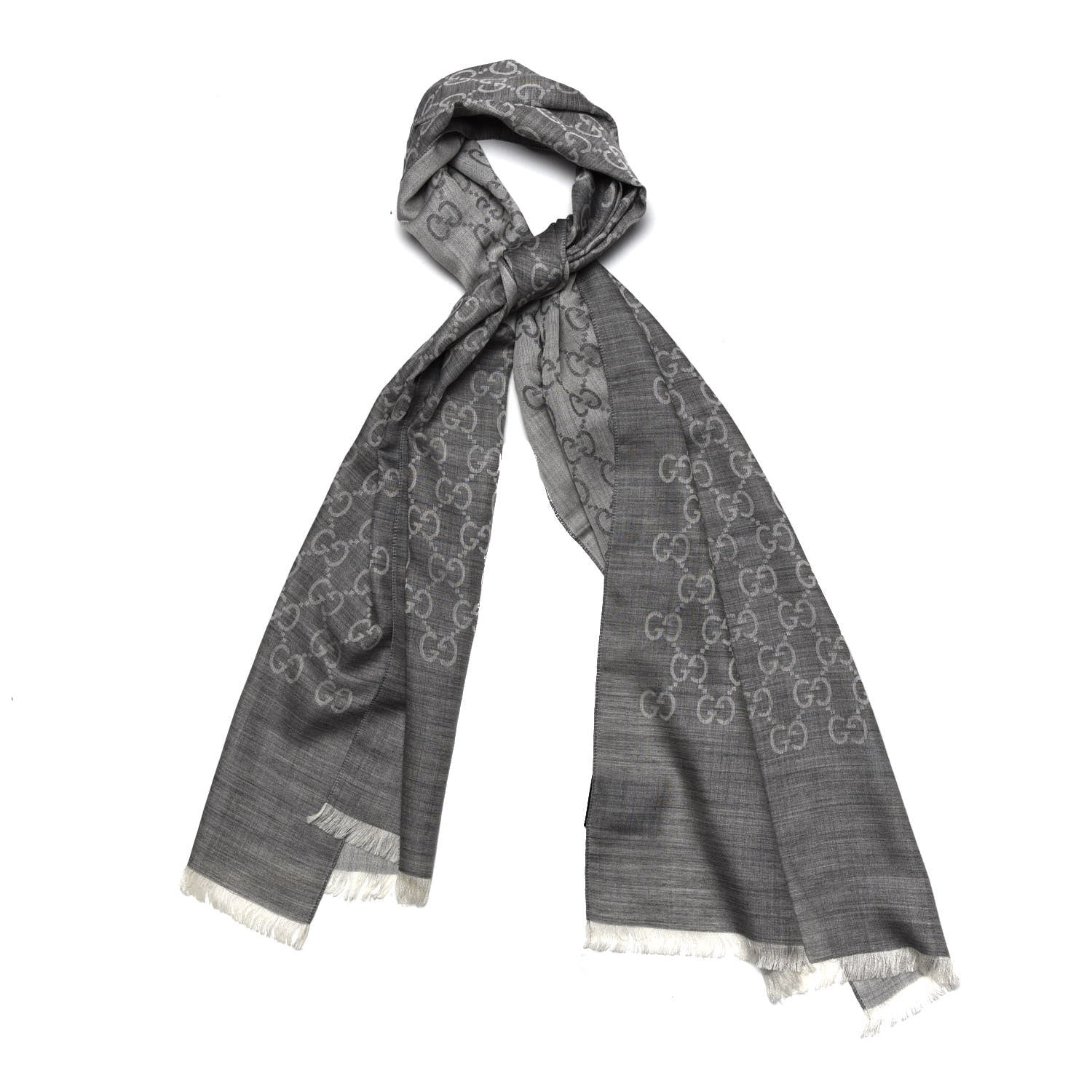 Gucci Wool Silk GG Monogram GGNat Scarf Lead 1 of 4
