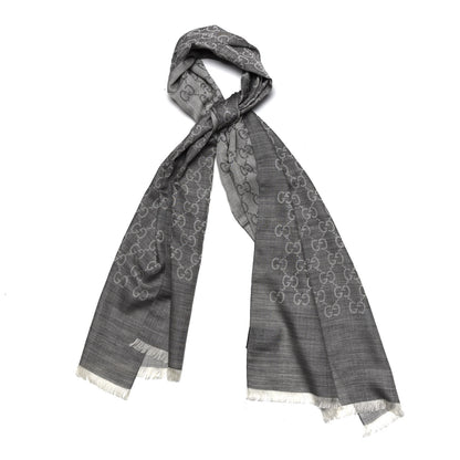 Gucci Wool Silk GG Monogram GGNat Scarf Lead 1 of 4