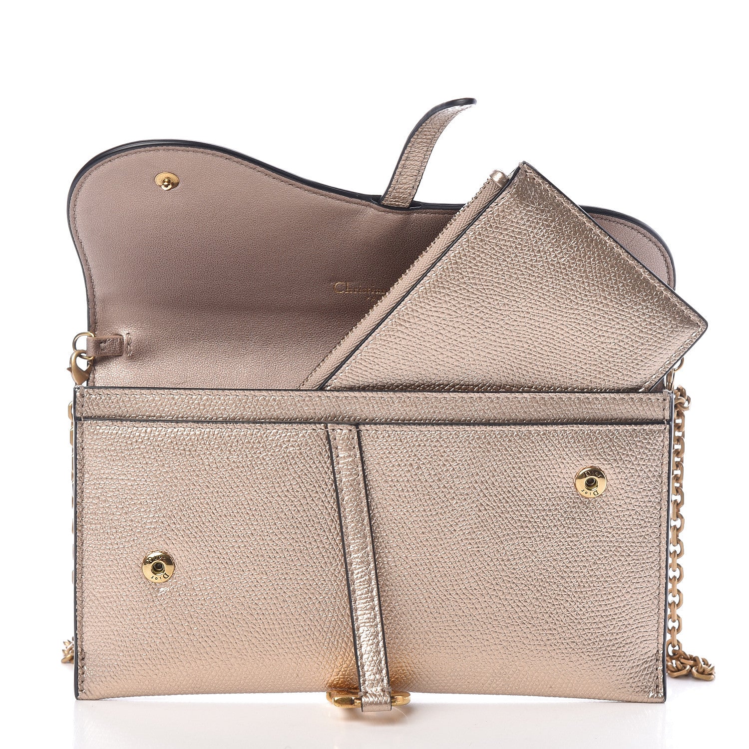 Christian Dior Metallic Calfskin Saddle Chain Wallet Gold 10 of 14