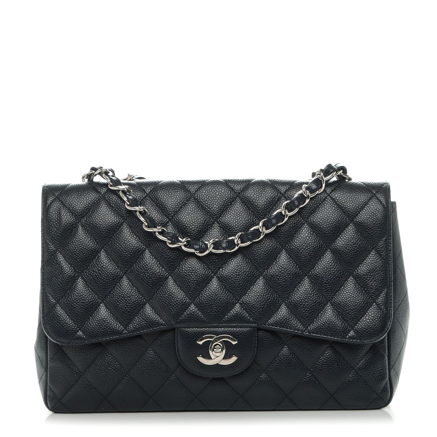 Caviar Jumbo Single Flap Navy Blue