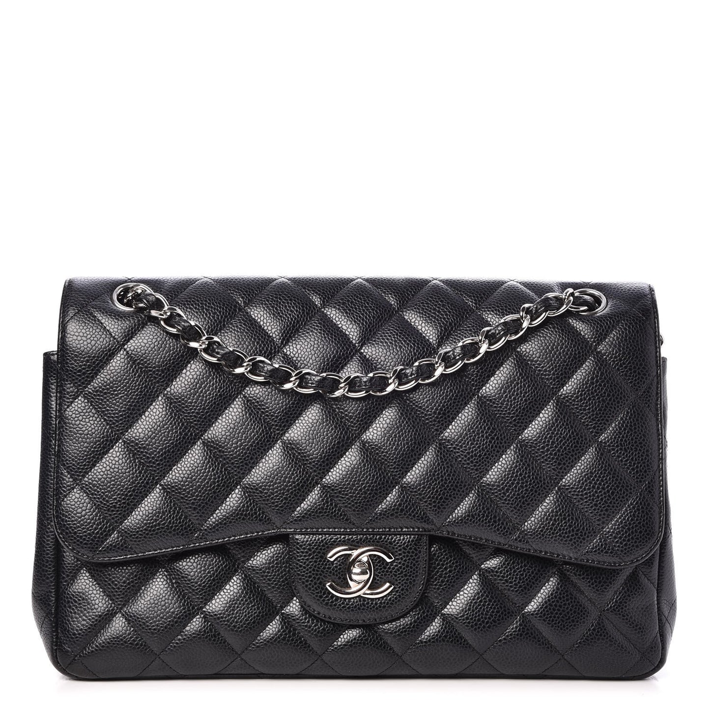 Caviar Quilted Jumbo Double Flap Black