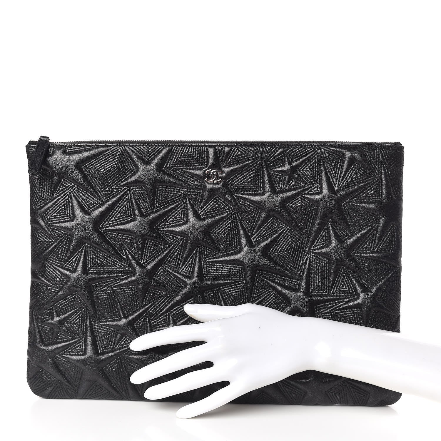 Chanel Metallic Lambskin Star Embossed Large Cosmetic Pouch Black 2 of 10